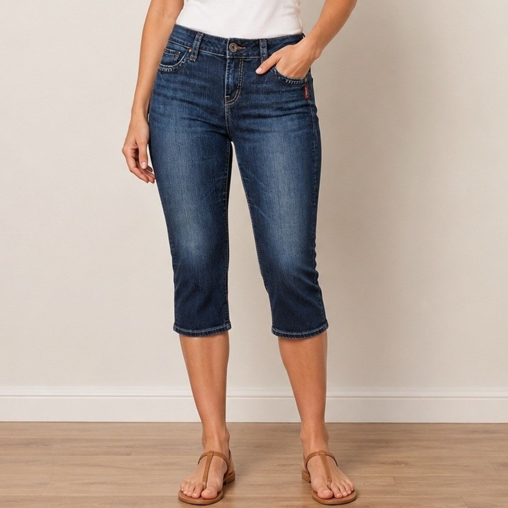 Silver Jeans Santorini Capris 31 Blue Dark Wash Embroidered Low Rise Y2K